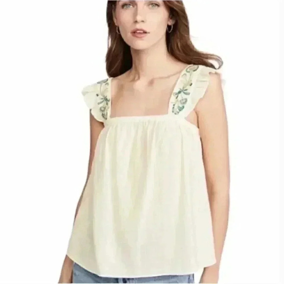 NEW Madewell Embroidered-Strap Swing Top Floral Embroidery Bohemian Cottagecore - Picture 1 of 8